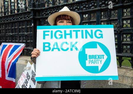 Westminster, Londres, Royaume-Uni. 1 mai 2019. Un militant En Faveur Du Brexit s’est opposé au signe de la lutte contre le retour du parti Brexit. Crédit : Maureen Mclean/Alay Banque D'Images