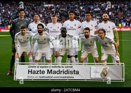 Madrid, Espagne. 01 février 2020. Alignement Du Real Madrid pendant le match de la Liga entre Le Real Madrid et l'Atletico de Madrid au stade Santiago Bernabeu. (Note Finale: Real Madrid 1 - Atletico De Madrid 0) Crédit: Sopa Images Limited/Alay Live News Banque D'Images