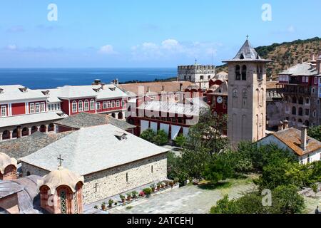 Mont Athos, Grèce. 2011/7/27. Le Saint et le Grand Monastère de Vatopedi – un monastère orthodoxe oriental sur le mont Athos, Grèce. Banque D'Images