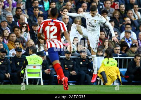 Madrid, Espagne. 01 février 2020. Madrid, Espagne; 01/02/2020.- Football Football de la Ligue espagnol match 22, 2019-2020 Real Madrid contre Atletico de Madrid tenu au stade Santiago Bernabeu, à Madrid. Score final 1-0 Real Madrid gagnant, Benema score objectif. Crédit: Juan Carlos Rojas/Picture Alliance | Usage Dans Le Monde/Dpa/Alay Live News Banque D'Images