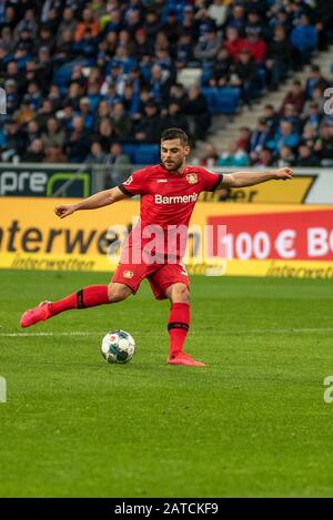 Sinsheim, Allemagne. 1 févr. 2020. Kevin Voland (Bayer 04 Leverkusen) au Football, Buli: TSG 1899 Hoffenheim vs Bayer 04 Leverkusen au PreZero Arena le 1er février 2020 à Sinsheim, ALLEMAGNE. LA RÉGLEMENTATION DFL/DFB INTERDIT L'UTILISATION DE PHOTOGRAPHIES COMME SÉQUENCES D'IMAGES ET/OU QUASI-VIDÉO. Crédit: Espa/Alay Live News Banque D'Images