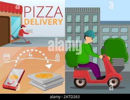 Jeu de bannières de livraison de pizza. Illustration de dessin animé d'un jeu de bannières vectorielles de livraison de pizza pour la conception de sites Web Illustration de Vecteur