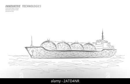 Symbole de transport de gaz liquéfié par navire-citerne. Technologie de raffinerie de pétrole industriel poly faible en trois dimensions. Livraison de carburant essence cargo. Réservoir GPL de l'océan propane Illustration de Vecteur