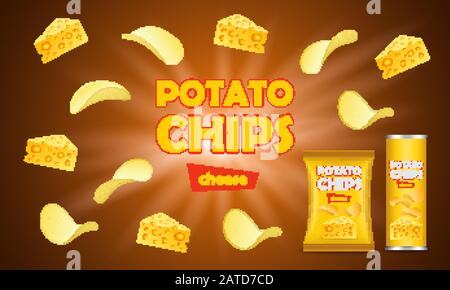 Chips concept de pomme de terre fond. Illustration réaliste du concept vectoriel de pomme de terre de chips pour la conception de sites Web Illustration de Vecteur