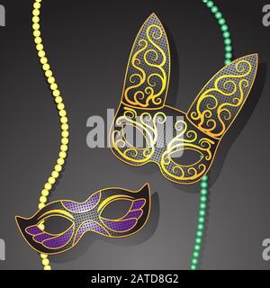 Mardi gras. Le masque de carnaval est en perles sur un fond sombre isolé. Image vectorielle Illustration de Vecteur