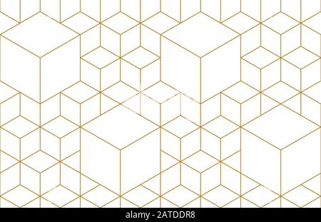 Lignes d'or, hexagones, rhombs et nœuds modèle transparent. Texture géométrique abstraite répétée avec des formes hexagonales qui s'entrecroisent. Dos de couleur or Illustration de Vecteur