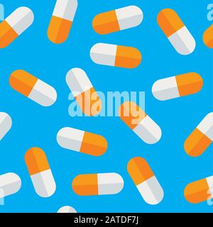 Pharmacologie modèle homogène. Pillules médicales emballage continu arrière-plan. Texture stylisée des comprimés de médicament. Illustration vectorielle des soins de santé dans E Illustration de Vecteur