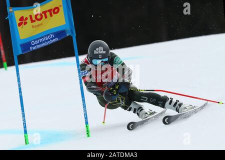 Garmisch Partenkirchen, Allemagne . 02 février 2020. Tommy Ford des États-Unis se dispute le cap lors de la course de slalom géant de la coupe du monde de ski alpin Audi FIS le 02 février 2020 à Garmisch-Partenkirchen, Allemagne. Crédit : Cal Sport Media/Alay Live News Banque D'Images