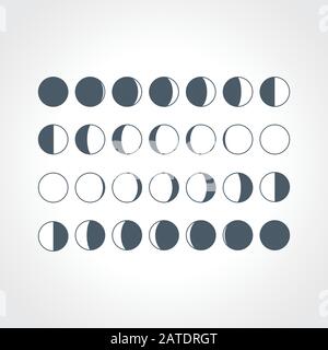 Icônes des phases de lune. Phases lunaires d'astronomie. Cycle entier de la nouvelle lune à la pleine lune. Des signes de croissant et de gibboueux. Illustration des eps8 vectorielles. Illustration de Vecteur