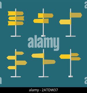 Jeu de 6 icônes plates de signalisation routière. Collection d'icônes de signalisation à plat. Modèles vides pour le texte de navigation. Illustration vectorielle propre EPS10. Illustration de Vecteur