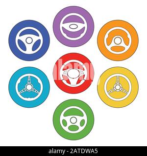 Jeu d'icônes vectorielles au volant de la voiture symboles de ligne fine. Icônes du volant de direction automobile en style contour. Icônes de ligne fine du volant automatique. Voiture s Illustration de Vecteur