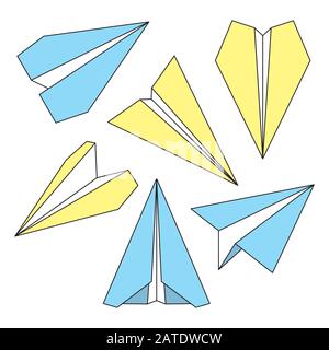 Ensemble d'icônes de navigation sur les lignes fines du plan de papier. Collection de symboles d'avion origami en papier. Six icônes vectorielles de plans de papier. Vecteur EPS8 illustr Illustration de Vecteur