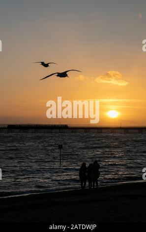 Coucher de soleil à Southend-on-Sea, Royaume-Uni. Banque D'Images