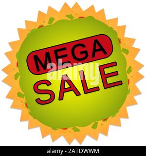 Affiche Mega sale, étoile sur fond blanc Banque D'Images