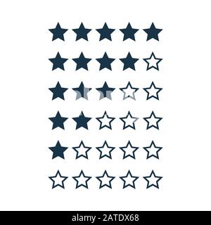 Étoiles rating les éléments de conception isolés sur blanc. Kit de formes en étoile pour l'interface de classement. Jeu de symboles de vote de zéro à cinq points. Vecteur illus Illustration de Vecteur