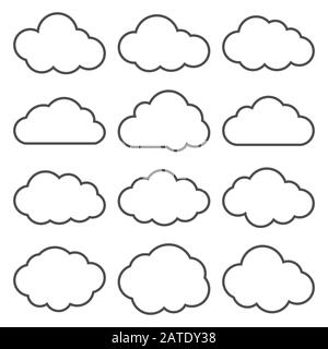 Le nuage forme un jeu d'icônes de ligne mince. Symboles de nuage. Collection de pictogrammes de nuages. Icônes vectorielles d'un nuage de style ligne mince. Illustration vectorielle EPS8 Illustration de Vecteur