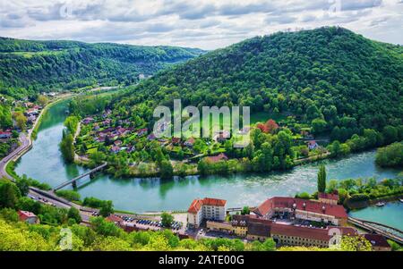 Vue aérienne de Besançon en Bourgogne Franche Comté France Banque D'Images