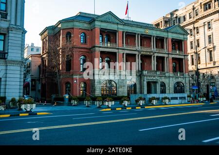 La brique rouge China Merchants Company Building au n°9 sur le front de mer historique de Bund de Shanghai. Banque D'Images