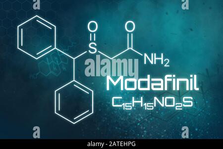 Formule chimique de Modafinil sur un fond futuriste Banque D'Images