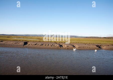 Le canal de la rivière Marais Eee porte de sable près du village de Flookborough la rive de la baie de Morecambe une journée d'hiver lacs du Sud Cumbria Banque D'Images