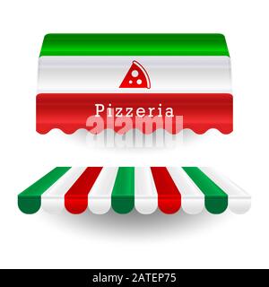 Auvents pour pizzeria. Éléments de conception de la nourriture italienne dans les couleurs du drapeau italien. Illustration. Banque D'Images