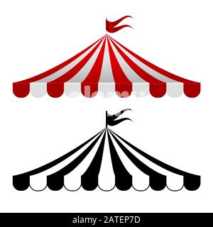 Auvents de cirque à rayures, rayures rouges et blanches et monochromes. Illustration. Modèle d'annonce du programme Circus, élément de désélection. Banque D'Images