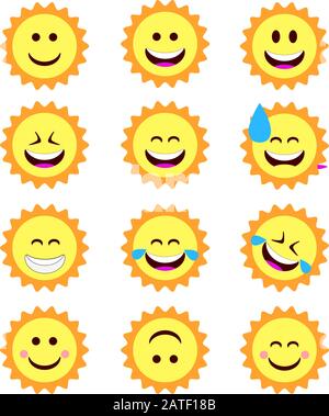 Icônes de soleil souriant à utiliser dans le chat ou les dessins Banque D'Images