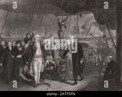 L'amiral de Winter, commandant de la flotte néerlandaise, surrendant Adam Duncan le 11 octobre 1797 Banque D'Images