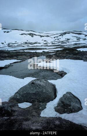 Paysage de montagne en hiver, Oppland, Norvège Banque D'Images