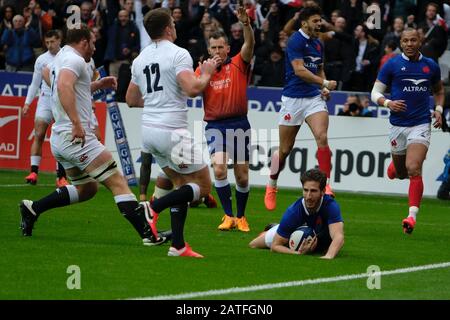 Saint Denis, Seine Saint Denis, France. 2 février 2020. L'aile de l'équipe française VINCENT RATTEZ en action lors du tournoi Guinness Six Nations Rugby entre la France et l'Angleterre au Stade de France - St Denis - France. La France A Remporté 24-17 Crédits : Pierre Stevenin/Zuma Wire/Alay Live News Banque D'Images