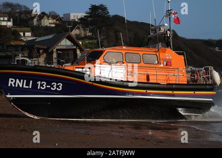 RNLI Exmouth canot de sauvetage Bridie O'Shea, sur l'exercice à Exmouth, Devon Banque D'Images