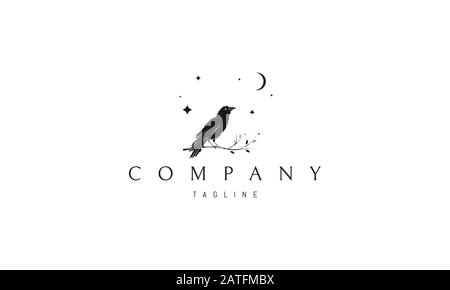 Logo vectoriel sur lequel une image abstraite d'un corbeau assis sur une branche. Illustration de Vecteur