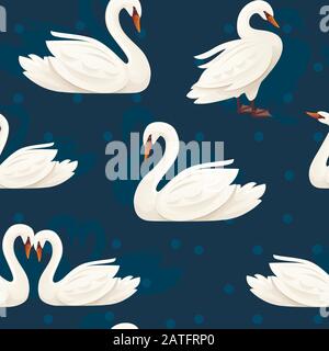 Motif transparent de l'illustration vectorielle plate représentant un oiseau nagé blanc sur fond bleu Illustration de Vecteur