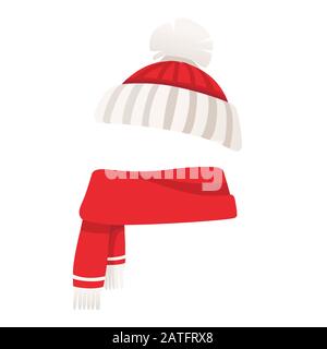 Écharpe hiver chaude et chapeau plat illustration vectorielle sur fond blanc Illustration de Vecteur