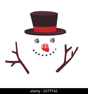 Heureux bonhomme de neige avec chapeau noir et sourire plat illustration vectorielle sur fond blanc Illustration de Vecteur