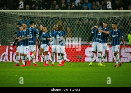 Udine, Italie. 02 février 2020. Entre célébration de l'objectif pendant Udinese Calcio vs FC Internazionale, série italienne UN match de football à Udine, Italie, 02 février 2020 crédit: Agence de photo indépendante/Alay Live News Banque D'Images