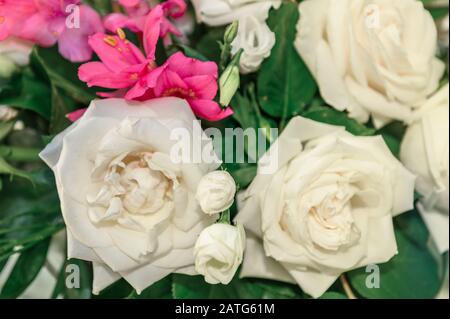 bouquet de fleurs avec roses blanches. roses dans un bouquet de mariée Banque D'Images