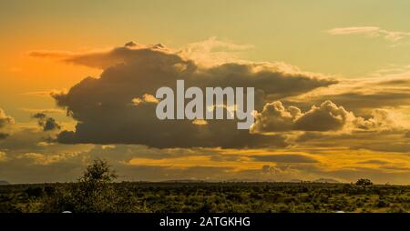 Tempête nuage coucher de soleil sur l'image de brousse africaine avec espace de copie en format horizontal Banque D'Images