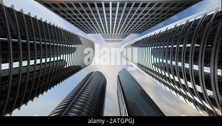vue du dessous sur les gratte-ciel Banque D'Images
