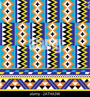 Motif tribal africain Kente nwentoma textiles style vectoriel sans couture, design rétro avec des formes géométriques inspirées par les tissus traditionnels du Ghana Illustration de Vecteur