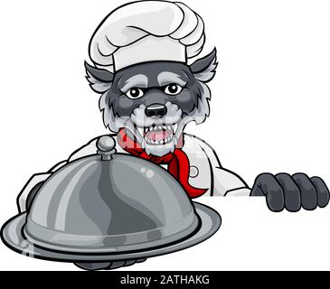 Le Chef Loup Mascot Signe Le Personnage De Dessin Animé Illustration de Vecteur