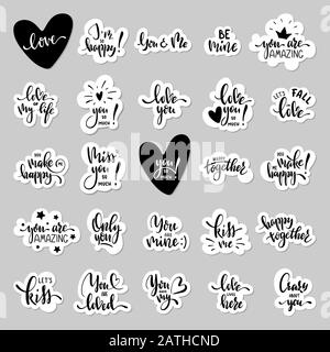 Jeu d'autocollants pour lettres de Saint-Valentin avec phrases romantiques Illustration de Vecteur