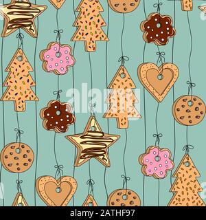 Modèle transparent avec différents types de cookies maison accrochés sur les threads Illustration de Vecteur