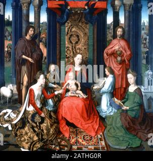Triptyque de St Jean le Baptiste et de St Jean l'évangéliste, 1479. Situé dans la collection à l'hôpital Saint Jean, Bruges. Banque D'Images