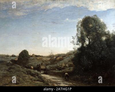 Jean-Baptiste Camille Corot Ecole française le Wagon la Charrette - Souvenir de Marcoussis (pres de Montlhery) 19ème siècle huile sur toile (97 x 130 cm) Paris, musée d'Orsay Banque D'Images