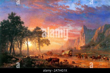 Albert Bierstadt (1830). 1902) peintre germano-américain et artiste de premier plan à l'École du fleuve Hudson de peintres paysagistes américains. Émigrants traversant les plaines ou l'Oregon Trail 1869 huile sur toile (78,7 x 124,4 cm) Youngstown, Butler Institute of American Art Banque D'Images