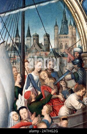 Sanctuaire St Ursula, Martyrdom', Détail, 1489. Le Reliquaire De St Ursula, Musée Memling, Sint-Janshospitaal, Bruges. Banque D'Images