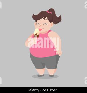 Big Fat Une Femme Heureuse aime manger de la crème glacée, régime perdre le poids concept de santé. Banque D'Images