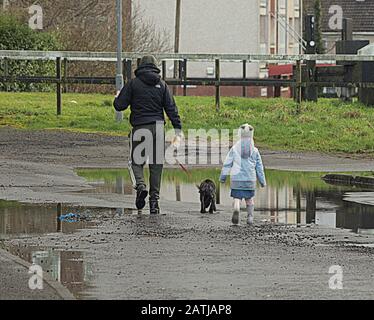 Glasgow, Écosse, Royaume-Uni, 3 février 2020: Météo britannique: Temps humide et venteux a vu une abondance de flaques sur le canal Forth et clyde. Copywrite Gerard Ferry/ Alay Live News Banque D'Images