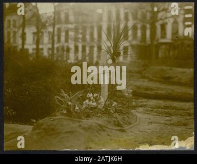 Description: Tombe de fortune avec croix en bois primitive en résidentiel Date: {1914-1918} mots clés: Première guerre mondiale, urbaine Banque D'Images